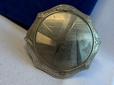 Vtg Art Deco Compact w/ Handle Mirrored Powder Box Makeup Case Vanity