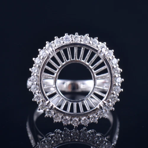 Round 15MM Natural Diamond Semi Mount Big Halo Anniversary Ring 14K White Gold