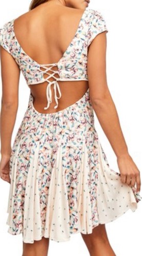 Free People PONDEROSA CUTOUT BACK MINIDRESS IN PEACH COMBO Medium