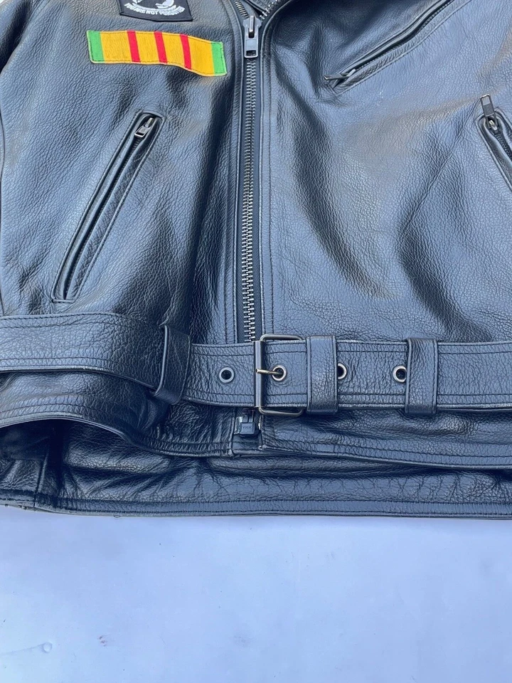 Chaqueta de moto de cuero genuino RIver Road para hombre parches personalizados "Sin club" Foto 4 de 4