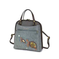 NEW CHALA INDIGO BLUE SEA TURTLE CONVERTIBLE BACKPACK PURSE FAUX LEATHER CANVAS