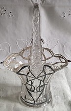 Duncan & Miller Brautkorb, Glas mit Silver Overlay, Bodenmarke PAT D, 30er-40er