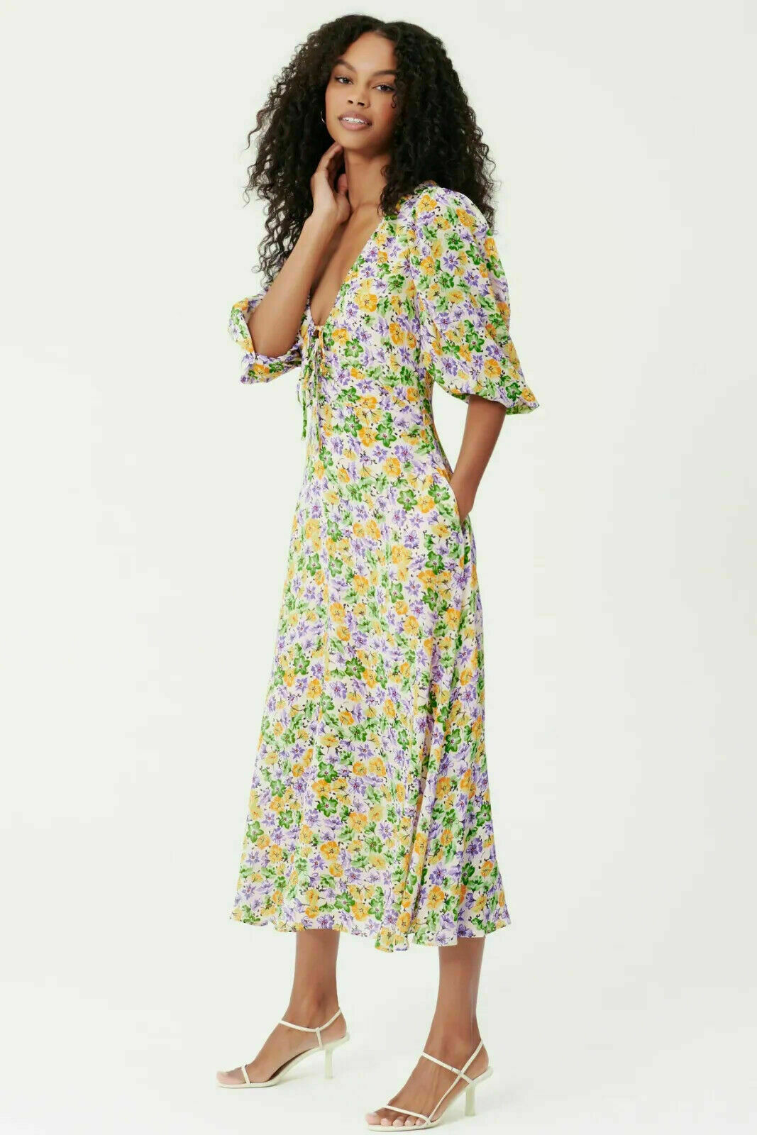 Nicholas Danielle Dress Whistledown Floral Print V Neck Midi sz.2 NWT