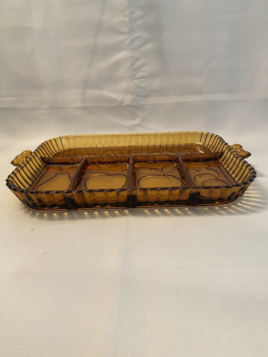 Vintage 1970's Amber Tiara Indiana Glass Fruit Divided Tay Dish 13