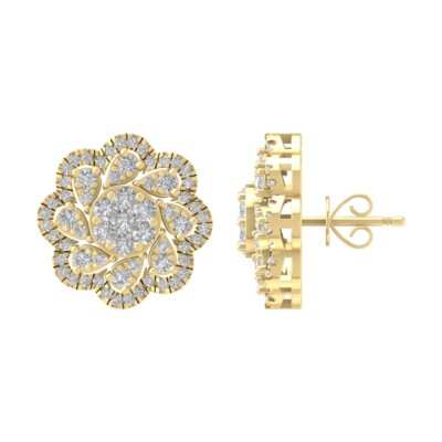 14K Gelbgold 0,75Ct Runde Natürliche Diamant Komposit Ohrstecker für Damen