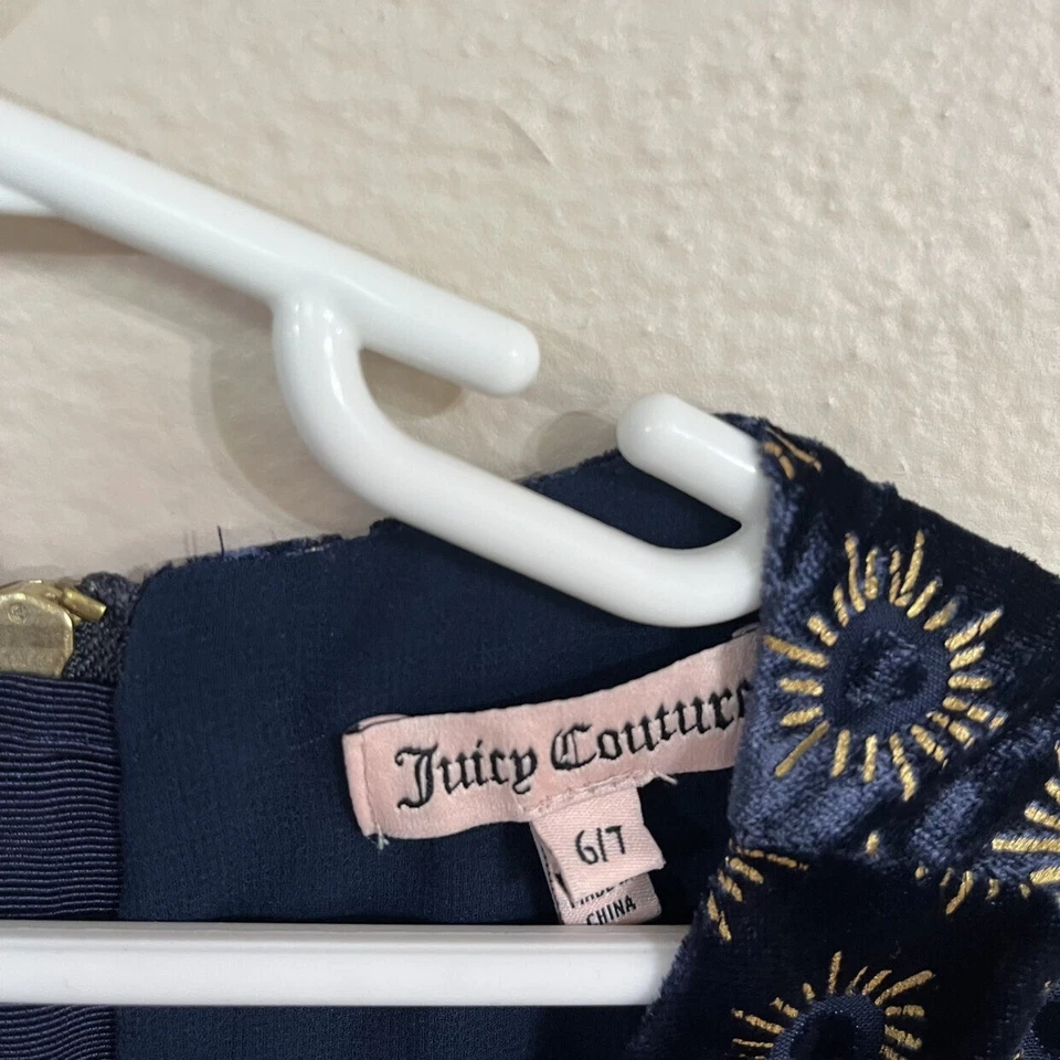 Vestido manga curta padrão explosão solar veludo costura suculento azul marinho 6-7 - Imagem 4 de 4