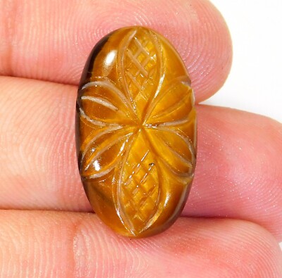 17.CT Top Natural Golden Fire Tiger Eye Carving Oval Cabochon Gemstone MZ=97