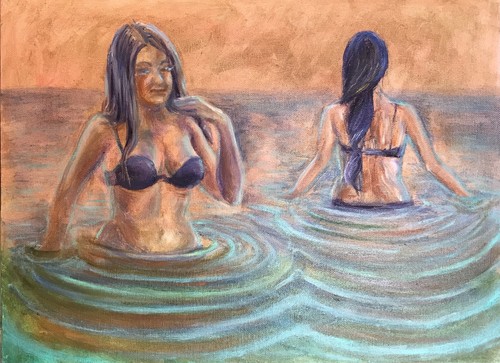 Oil Painting Original Ladies Bathing In The Pond Figurative Woman 12x16 Wall Art - 第 11/11 張圖片