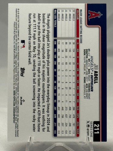2025 Topps Series 1 Jo Adell TOPPS FOIL Fanatics ANGELS 211 - Picture 2 of 2