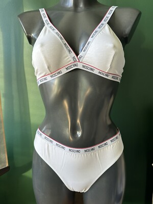 Moschino Briefs Pack of 2 White Taped Logo Women s Size 2 Small Premium RRP £110