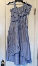 NWT Habitual Blue White Striped One Shoulder Ruffle High Low Dress Girls 14