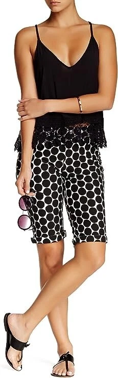 HUE Mujer Org Denim Boyfriend Pantalones Cortos Bermudas Negro Lunares X-Pequeño 0-2 Cintura 21" Foto 3 de 4