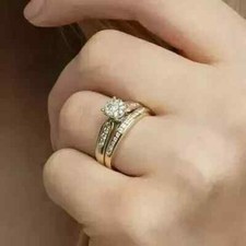 Wedding Bridal Ring Set 14K Yellow Gold Plated 2.0Ct Round Cut Simulated Diamond