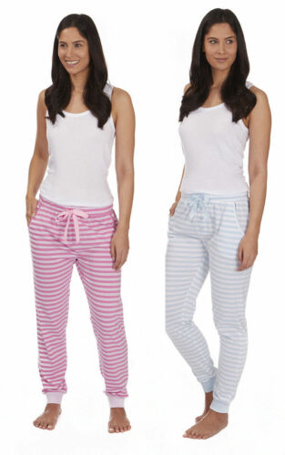 FOREVER DREAMING Ladies Cuffed Jersey Lounge Pants Bottoms Stripes Striped - Picture 1 of 3