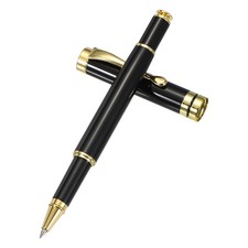 Luxury Metal Rollerball Pen, 0.5mm Black Ink for Men, Black Gold Tone