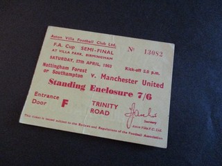 Notts Forest / Southampton v Manchester United 1963 F.A. Cup S/F Match Ticket