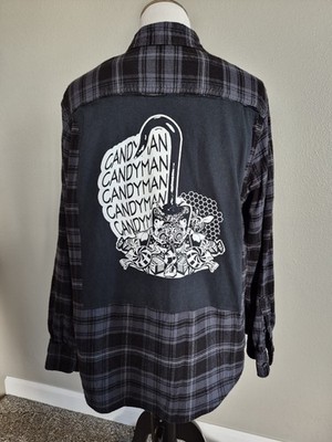 Upcycled Candyman Horror Flannel SHIRT: ONE OF A KIND Large