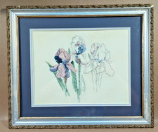 Vintage Cross Stitch Needlepoint Antique Frame Iris Flower Art 20"x 16  