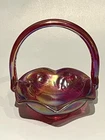 Fenton Dorothy Taylor Encore Red Carnival Glass Basket 1982 Kitten Design