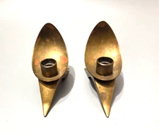 Rare Signed Ludwig Wolpert Brass Shabbat Candlesticks Israel Jerusalem Bezalel