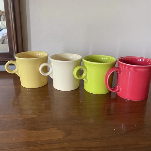 Set of 4 Fiesta Ware O-Ring Handle Coffee Mugs Homer Laughlin HLC USA Retired