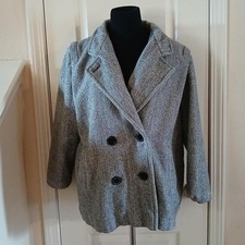 VTG 80s/90s USA-made herringbone double breasted wool blend peacoat shoulder pad