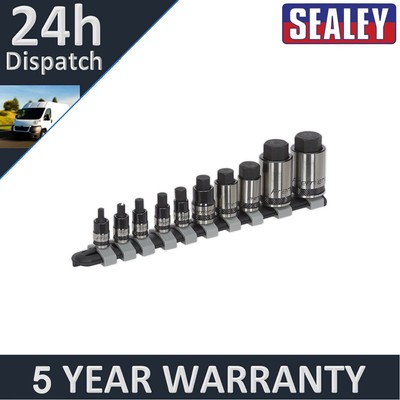 Sealey Premier schwarz kurzes Sechskant-Steckschlüssel-Bit-Set 1/4'' 3/8'' & 1/2'' Vierkant 10-teilig