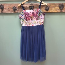 Moulinette Soeurs Anthropologie Floral Tapestry Tulle Dress Navy Blue 10P