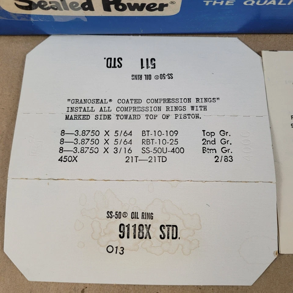 Nuevos anillos de pistón eléctrico sellados NOS estándar Tamaño para Chevrolet 283, 307 1957-74 Foto 2 de 4