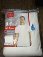 Hanes Ultimate Tagless Ultra Soft Odor Control T-Shirts Men's M White 6-Pack