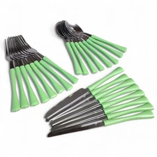 24pc Atomic Retro Mint Green Thin Wasted Monogram Flatware Set Service For 8