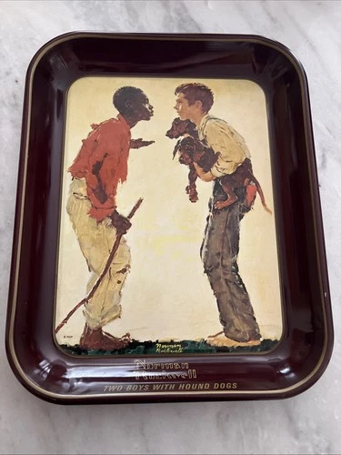 Vintage 1976 Coca Cola Norman Rockwell Two Boys With Hound Dogs Serving Tray