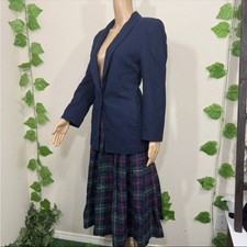 Pendleton 100 Virgin Wool Navy Plaid A-Line Skirt Jacket Set Vintage 70  s 80  s