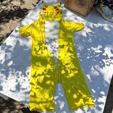 Pok mon Pikachu Hooded One-Piece Costume Pjs Polyester Yellow White Size L