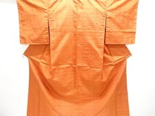 7652768: JAPANESE KIMONO / UNUSED / SILK / HAND WOVEN TSUMUGI / SMALL GRID