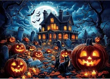 Halloween Haunted House 1000 Piece Jigsaw Puzzle for Adults - Spooky Night Grave