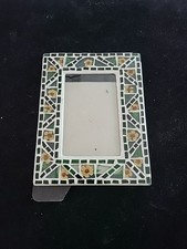 Vintage Glass Picture Frame Pressed Flowers Green Glass Grouted See Pics