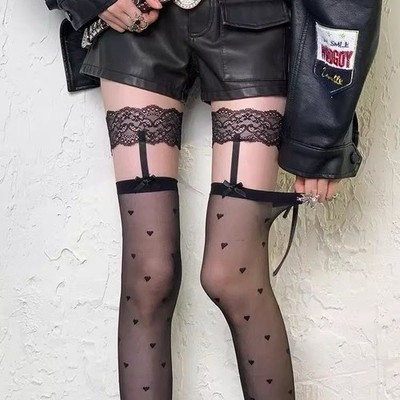 Suspender Socks Women Lace Transparent Dot Stockings Retro Hollow Pearl Light