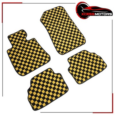 For 2007-2013 BMW E92 3-Series Coupe Checkered Carpets Floor Mats Black Yellow