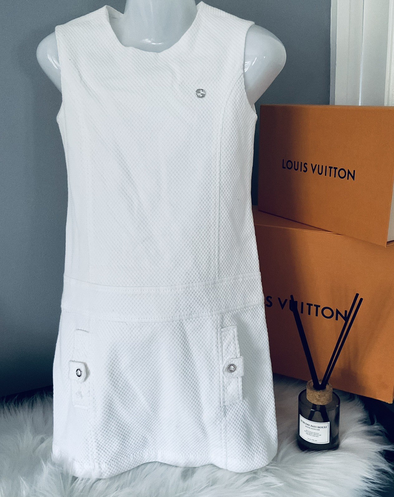 Pristine Authentic Gucci Kids White cotton-tweed Interlocking GG Dress UK8/IT 40