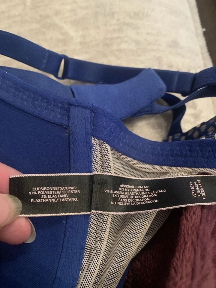 Victoria’s Secret 36DD Sujetador Push Up Muy Sexy Crochet Encaje Mujer Azul Real Excelente Foto 4 de 4