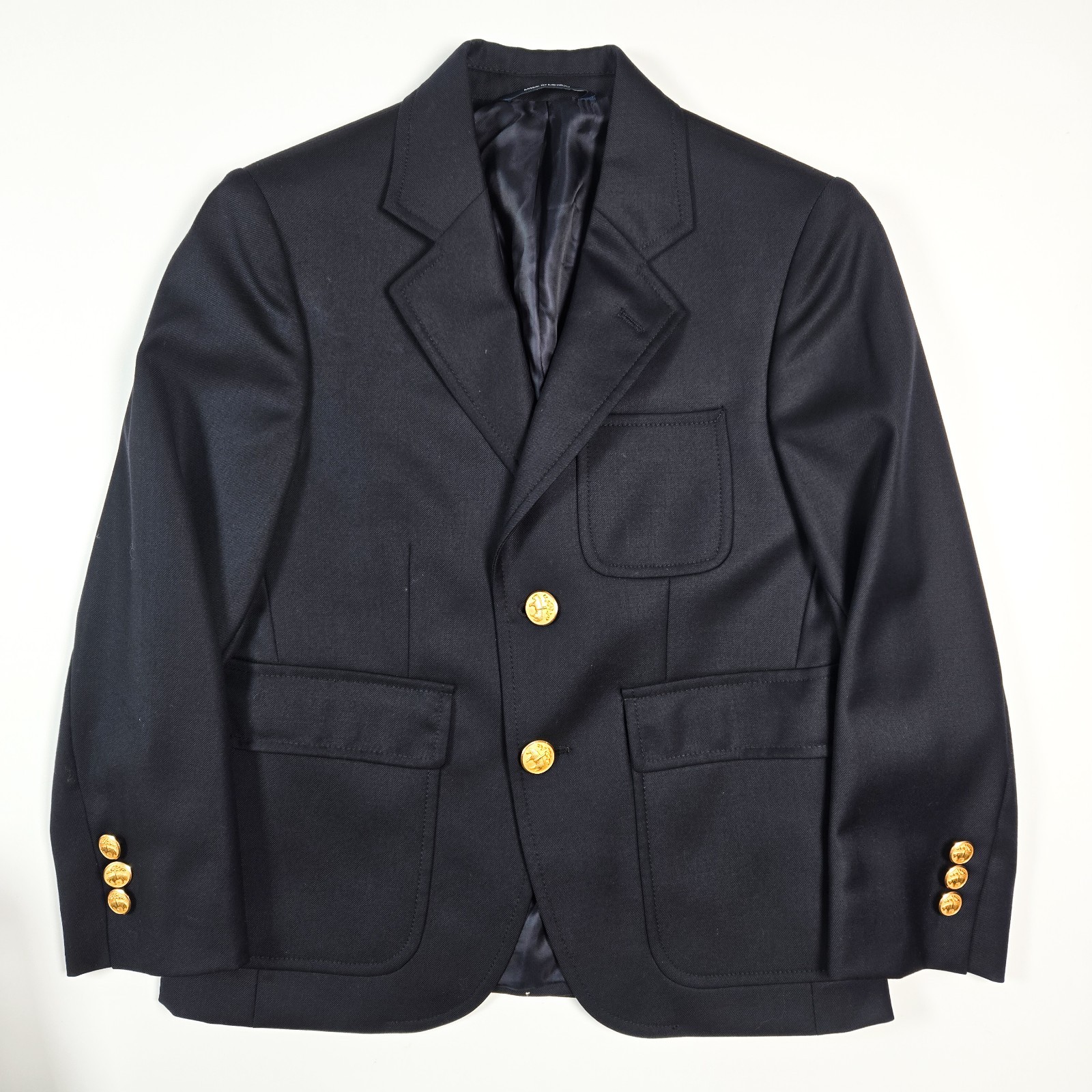 Brooks Brothers Loro Piana Black Blazer Sport Coat Boys 8 120s Gold Buttons Wool