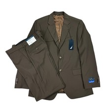 Nautica Mens 2-Piece Modern Fit Active Stretch Solid Suit Brown 38R 32W