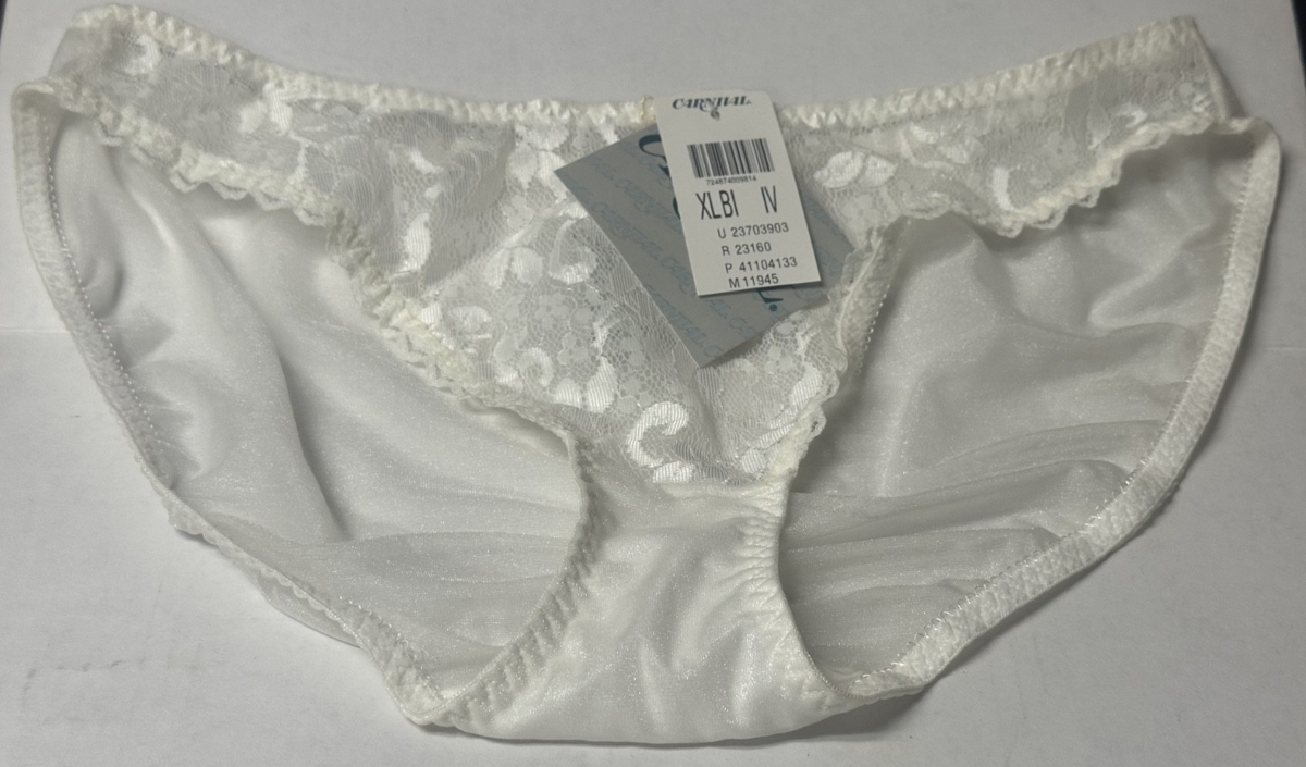 Vintage CARNIVAL HI CUT BIKINI PANTIES Lace Sheer Ivory Size XL NWT