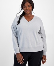 ID Ideology Plus Size V Neck Fleece Sweatshirt Zinc Heather 3X