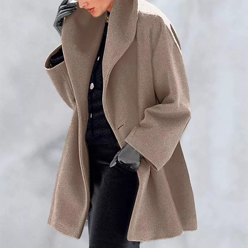 Women's Soft Brushed Funnel-Neck Coat Winter Jacket Long Sleeves Overcoat  Warm