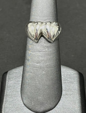 925 Sterling Silver Vintage Double Heart Puffy Ring Size 6