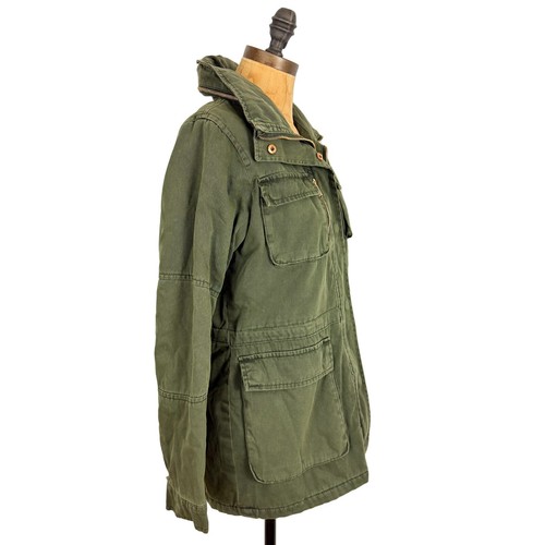 STEVE MADDEN Utility Jacket Coat S Olive Green Packable Hood Zip Snap NWT B76 - Picture 2 of 5
