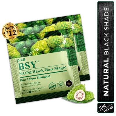 BSY Noni Black Hair Magic Hair Color Shampoo (12ml x 5 Sachets) Ammonia Free