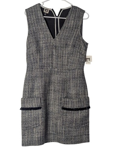 Anne Klein Womens Size 6 Dress Black V-Neck Tweed Pocket Dress Preppy Office NWT
